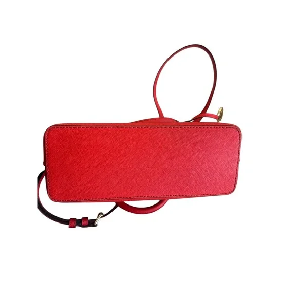 Michael Kors Signature Monogram Dome Satchel Crossbody Bag Red Leather Trim - Picture 7 of 8